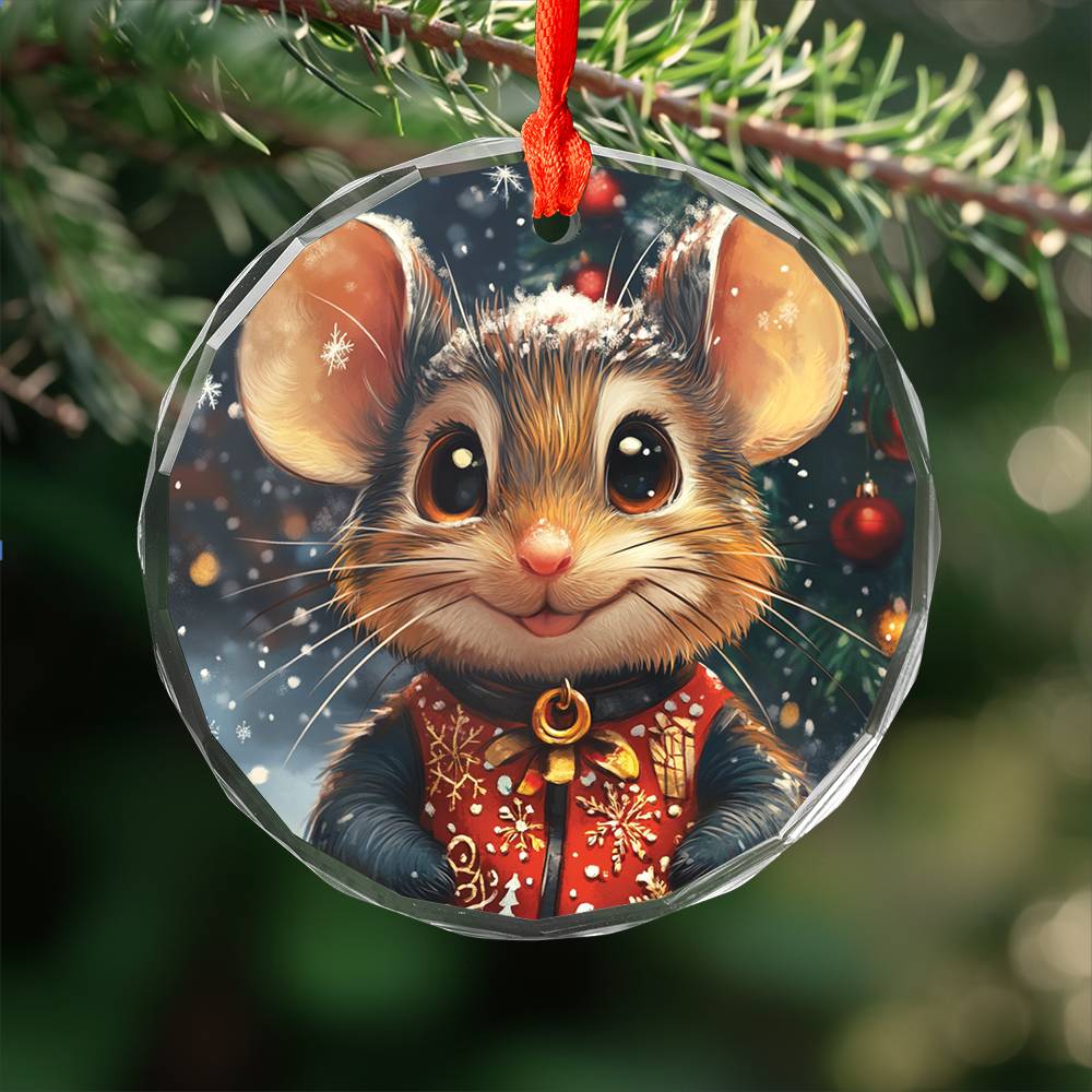Beautiful Angus Mice Christmas Night Design 1 Glass Ornament