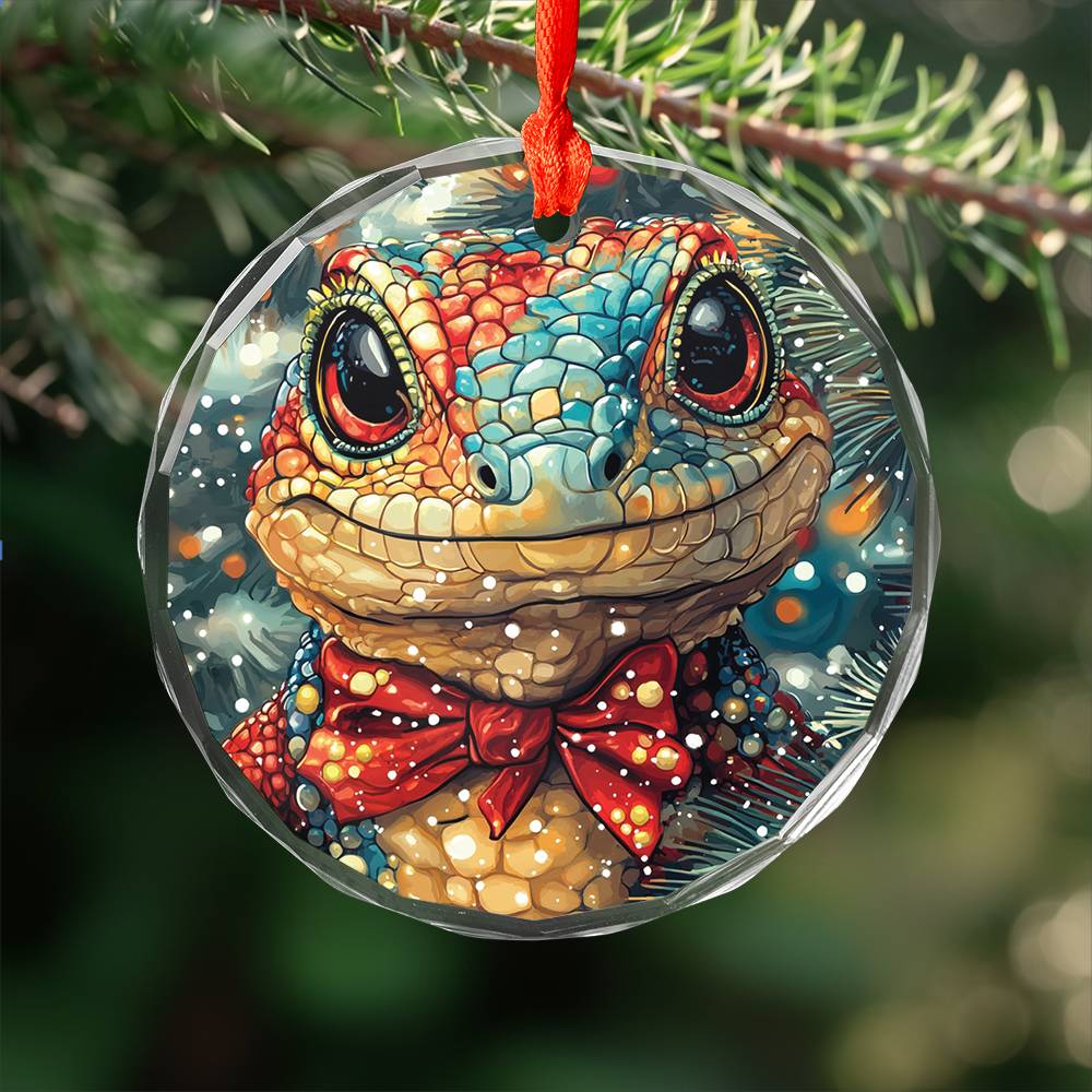 Beautiful Angus Lizard Christmas Night Design 2 Glass Ornament