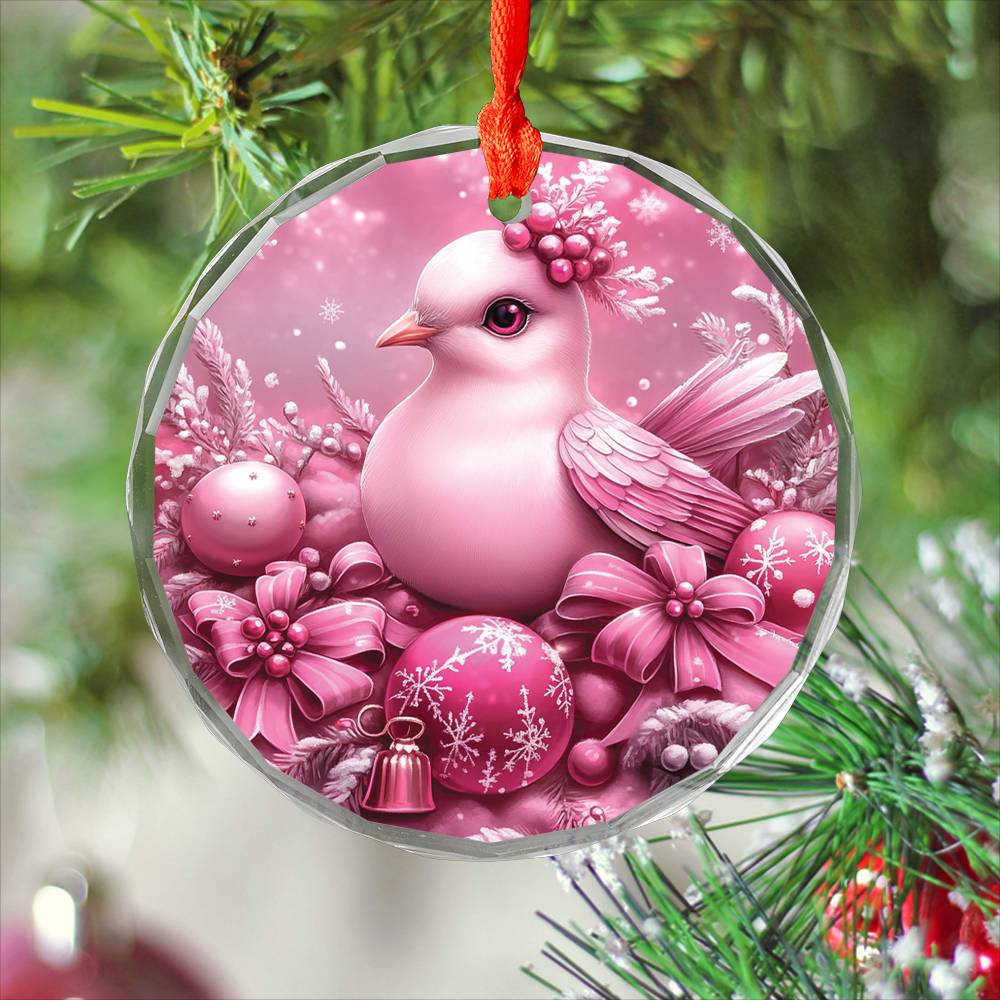 Dove Pink Christmas Design 1 Glass Ornament