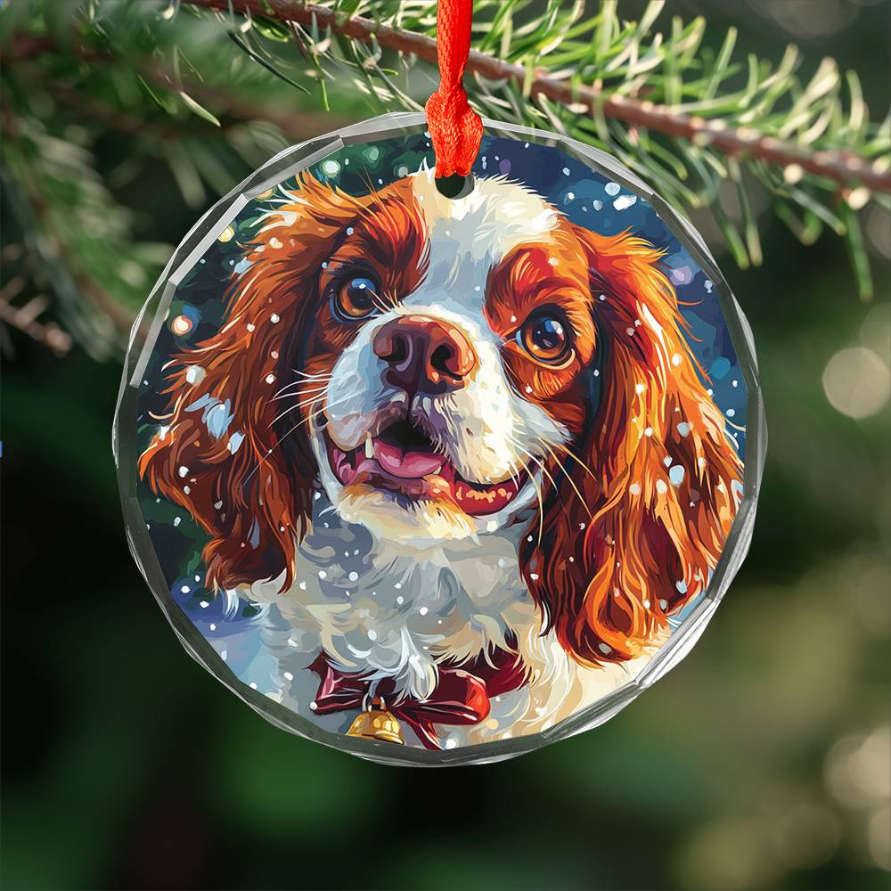 Beautiful Angus Cavalier King Charles Spaniel Dog Christmas Night Design 1 Glass Ornament