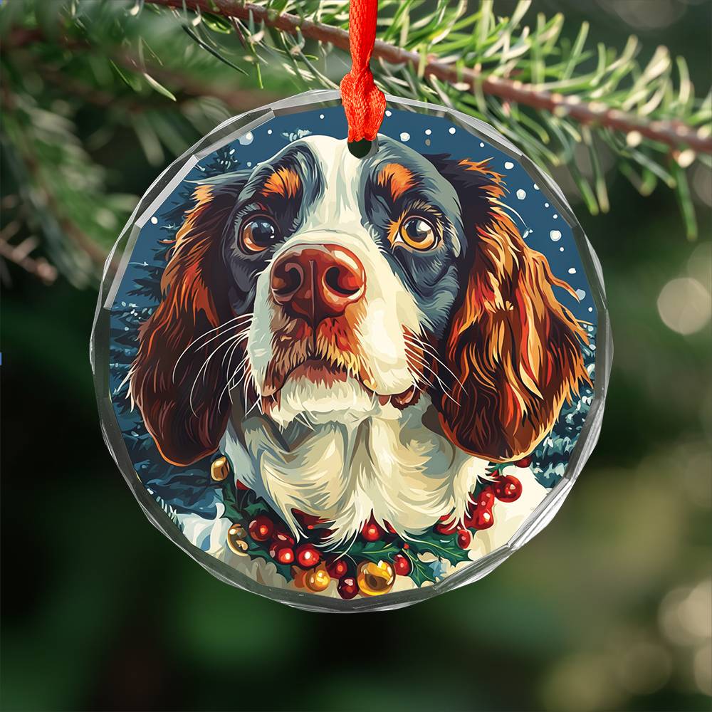 Beautiful English Springer Spaniel Dog Christmas Night Design 1 Glass Ornament