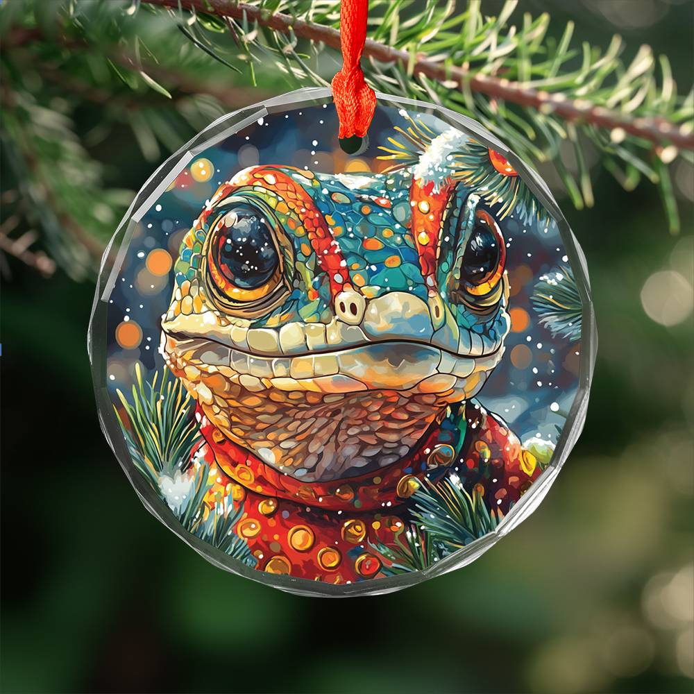 Beautiful Angus Lizard Christmas Night Design 1 Glass Ornament