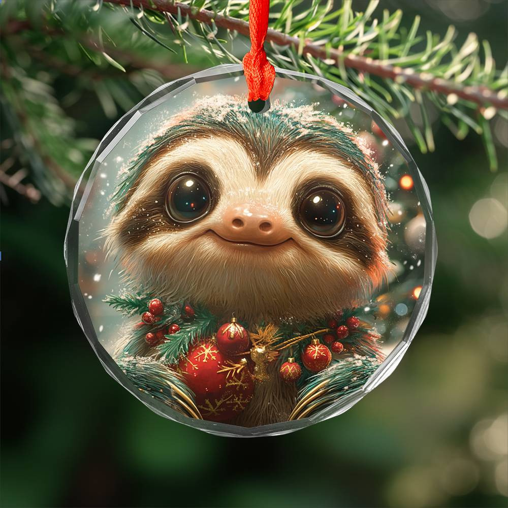 Beautiful Angus Sloth Christmas Night Design 2 Glass Ornament