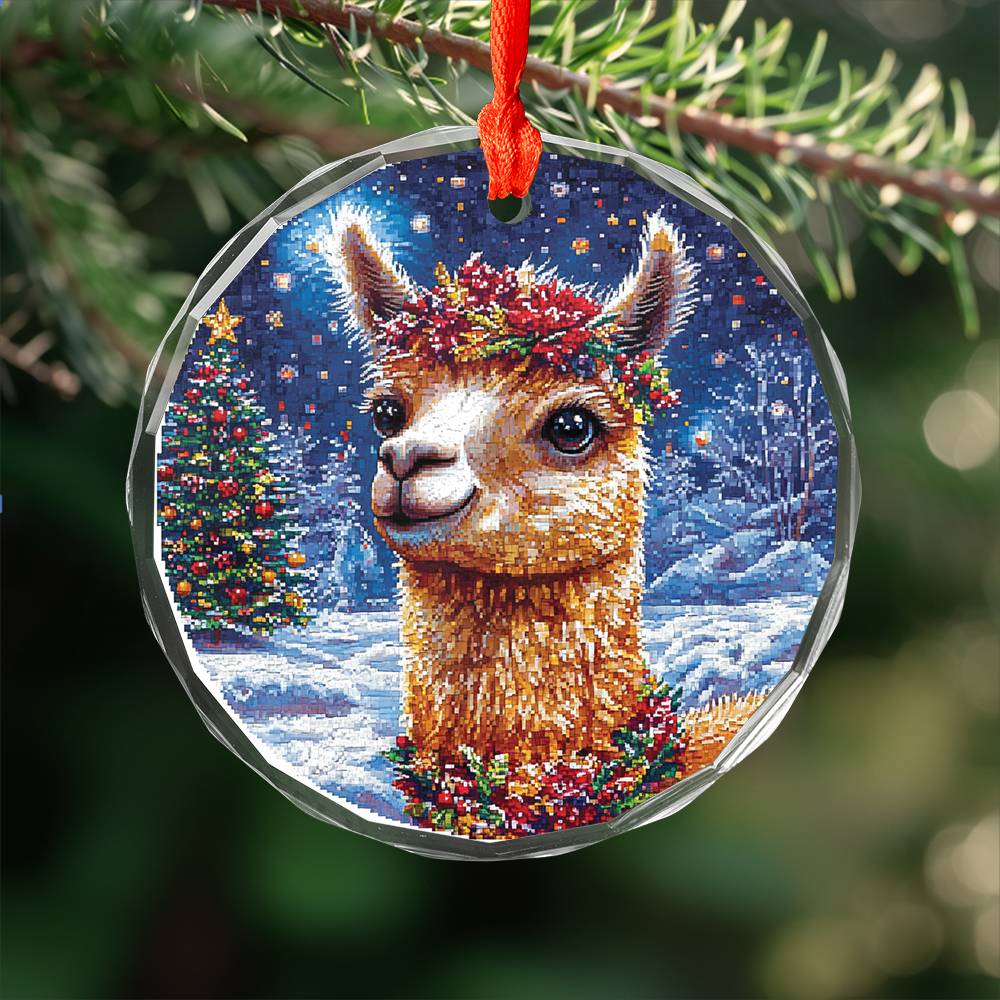 Beautiful Angus Alpaca Christmas Night Design 3 Glass Ornament