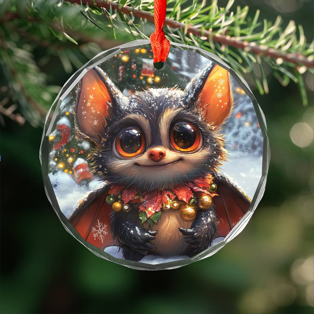 Beautiful Angus Bat Christmas Night Design 1 Glass Ornament