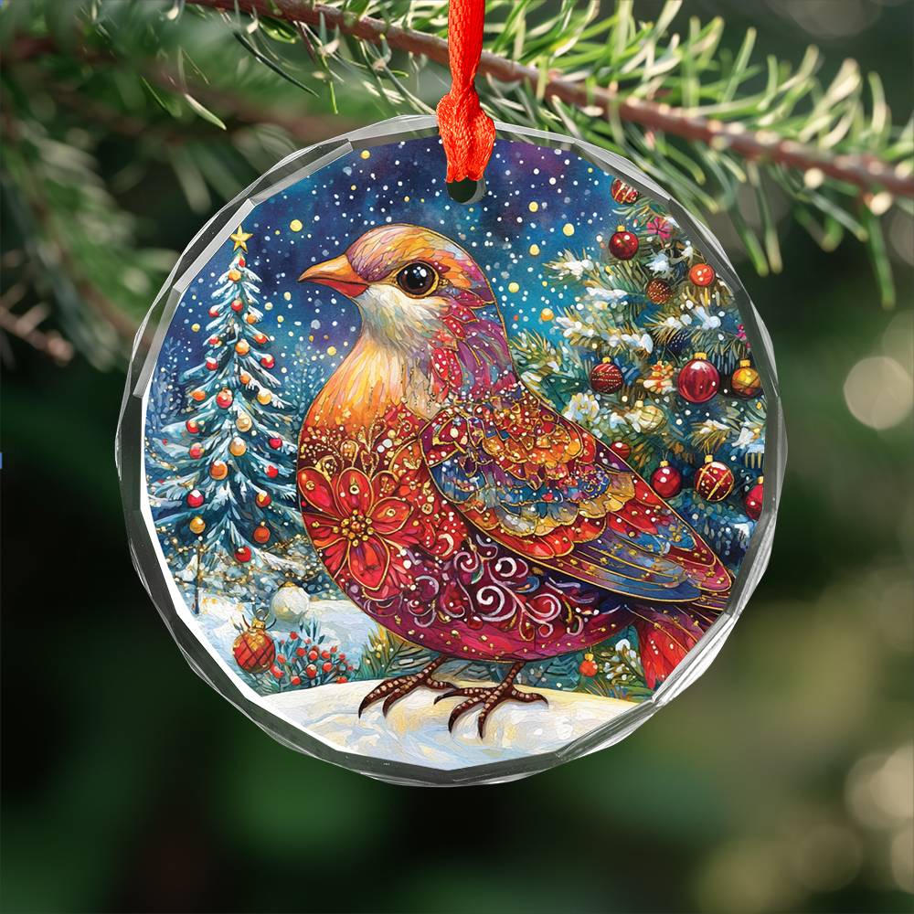 Beautiful Dove Christmas Night Design 3 Glass Ornament
