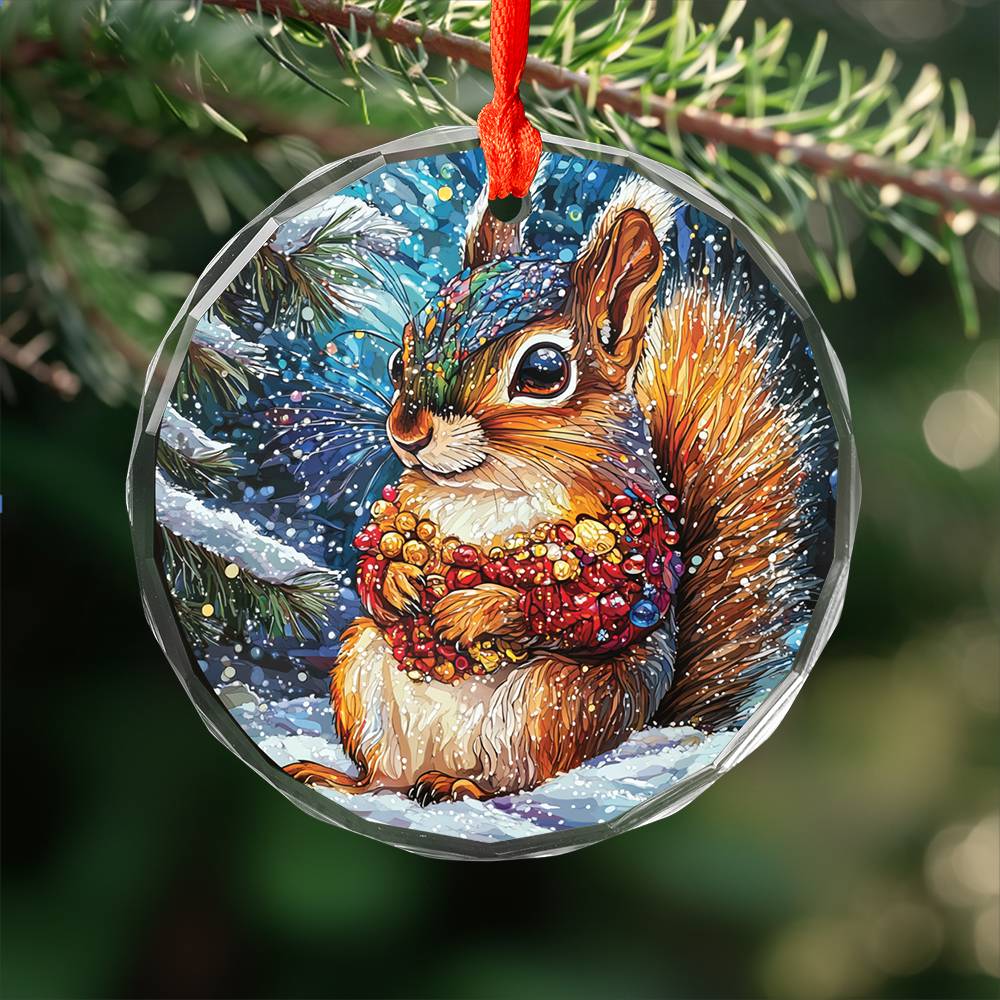 Beautiful Angus Squirrel Christmas Night Design 2 Glass Ornament