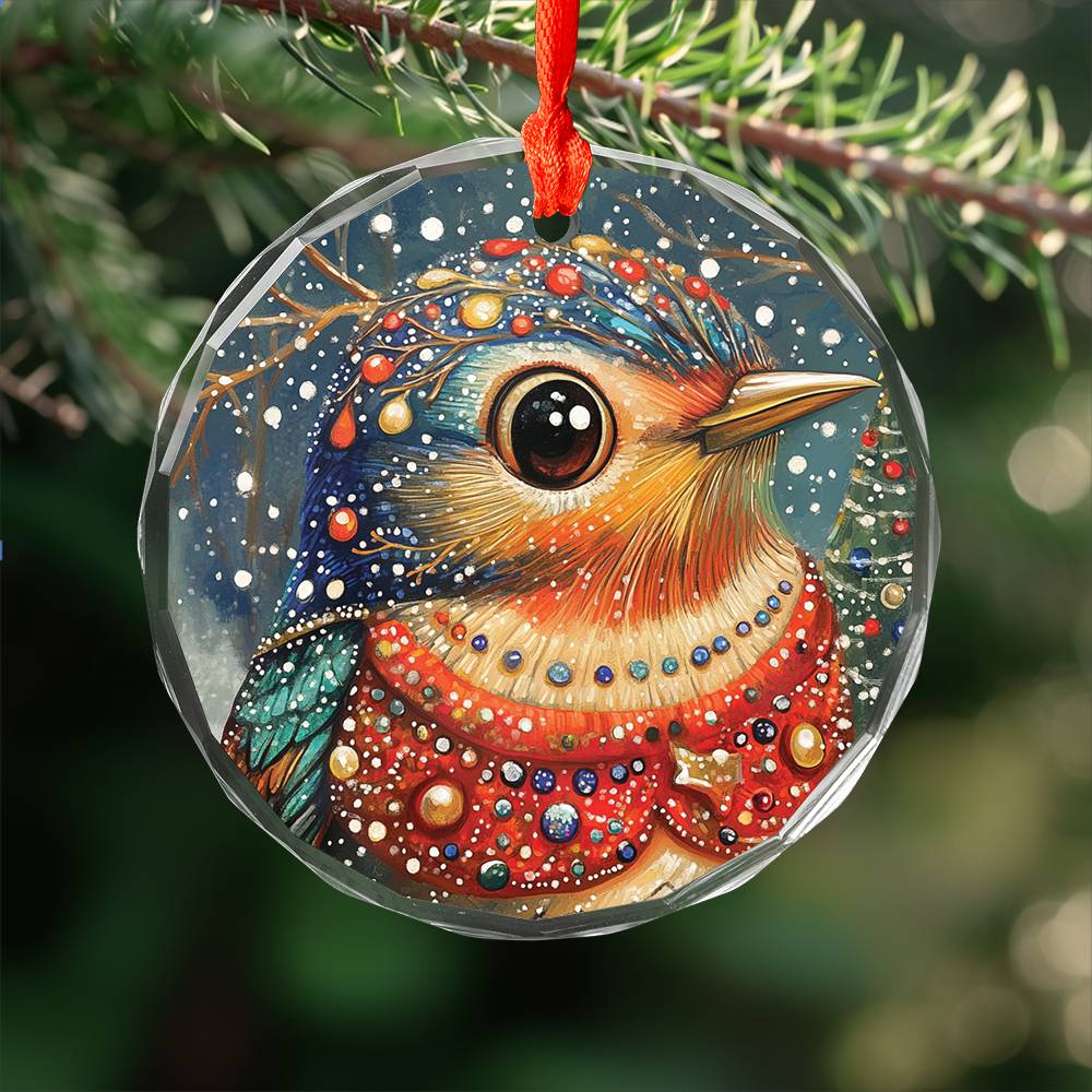 Beautiful Thrush Christmas Night Design 3 Glass Ornament