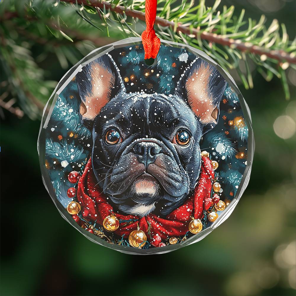 Beautiful Angus Bulldog Christmas Night Design 3 Glass Ornament