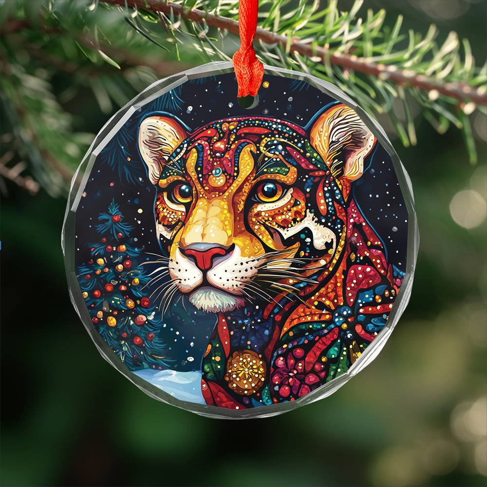 Beautiful Jaguar Christmas Night Design 1 Glass Ornament