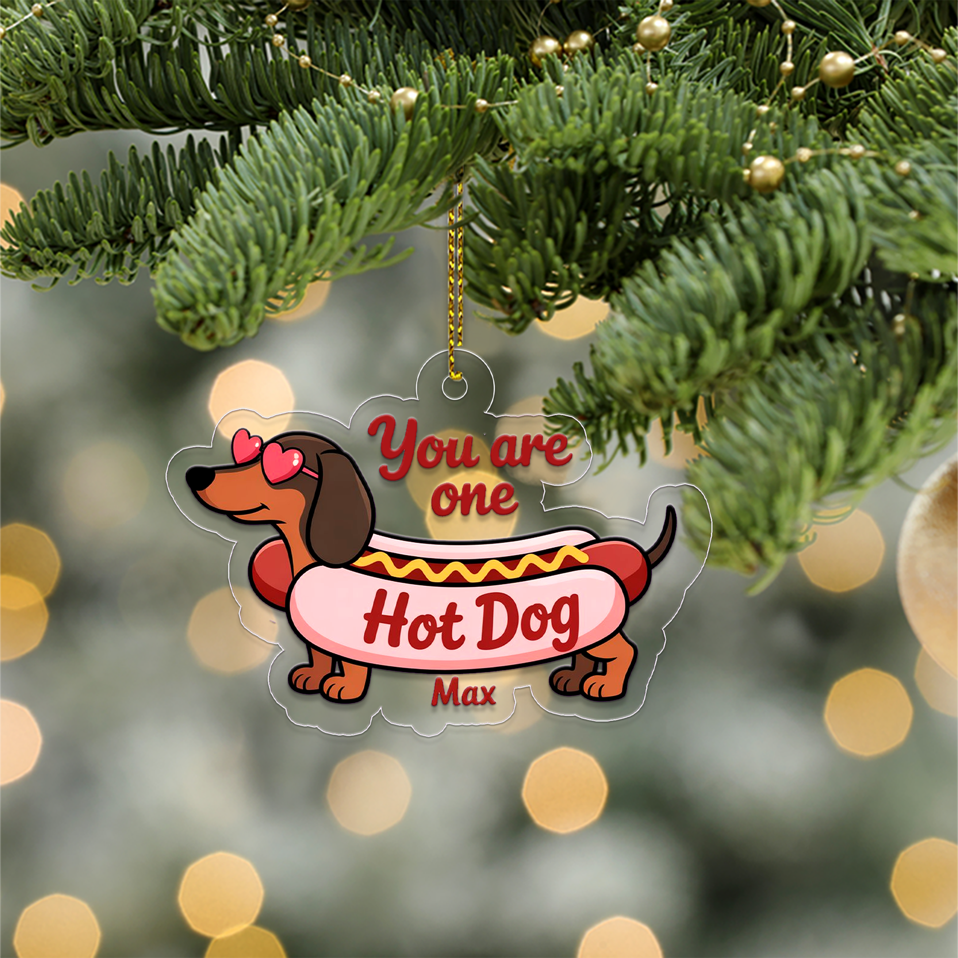 Personalized Funny Dachshund Hot Dog Ornament, Funny Hot Dog Gifts Ornament, Decoration for Dog Lovers, Ornament for Foodies