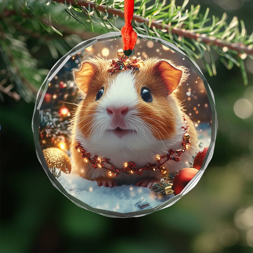 Beautiful Guinea Pig Christmas Night Design 1 Glass Ornament