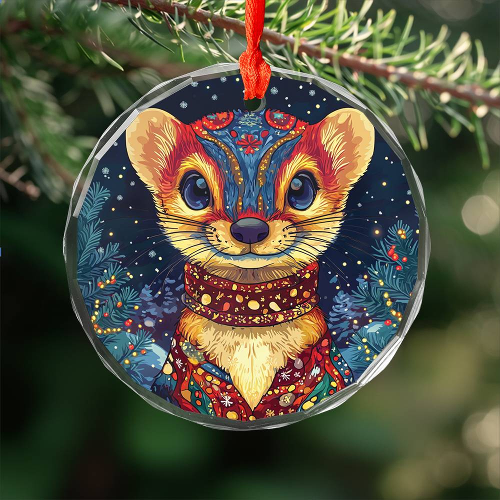 Beautiful Angus Weasel Christmas Night Design 1 Glass Ornament