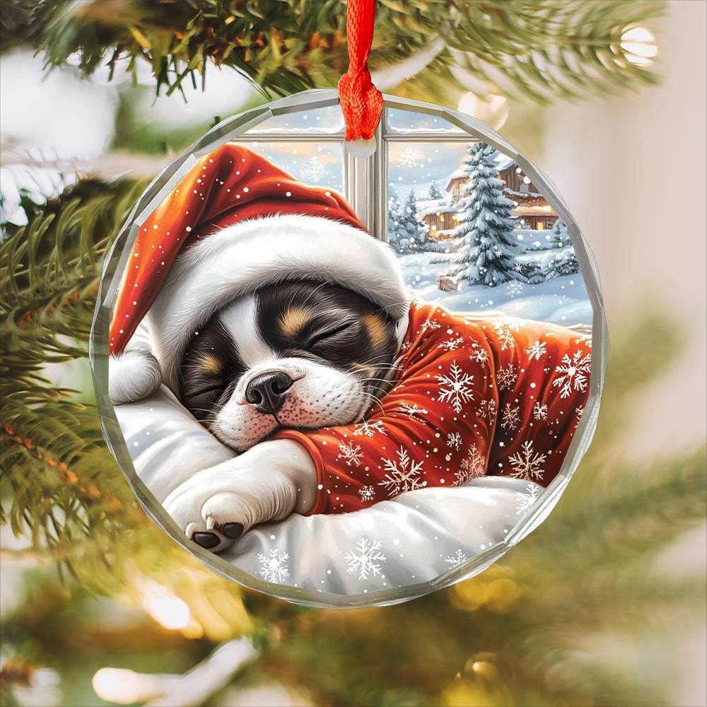 Boston Terrier Dog Sleeping In Bed Design 1