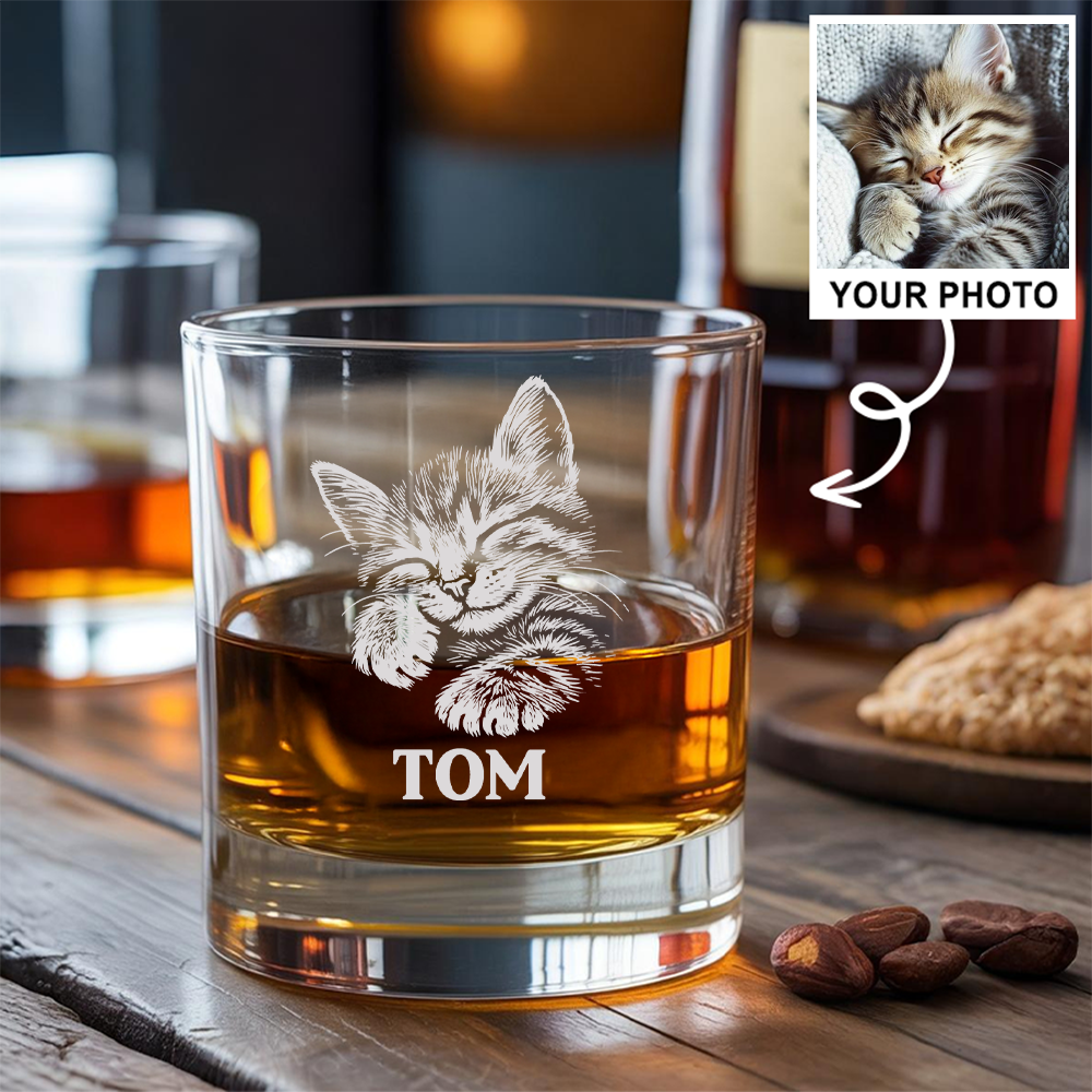 Custom Pet Portrait Whiskey Glass, Engraved Cat Portrait Gift, Pet Photo on Glass, Gift For Cat Lover TNNGL44