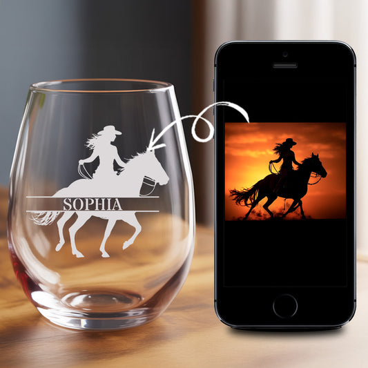 Custom Photo Horse Stemless Wine Glass | Personalized Pet Photo Stemless Wine Glass | Gift For Pet Owners TNNGL56