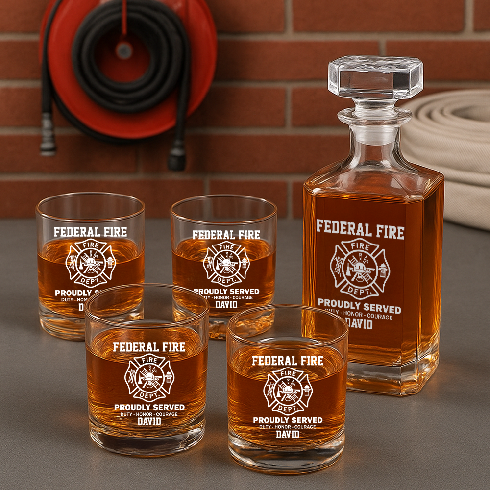 Personalized Proudly Served Duty Honor Courage Decanter Set, Gift For Fireman, First Responder Gift TNN038