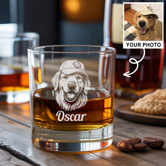 Custom Pet Portrait Whiskey Glass, Engraved Dog Portrait Gift, Pet Photo on Glass, Gift For Dog Lover TNNGL43