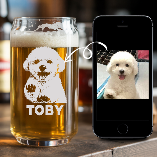 Custom Photo Dog Beer Glasses | Personalized Dog Photo Beer Can Glasses | Pet Engagement Gift TNNGL29