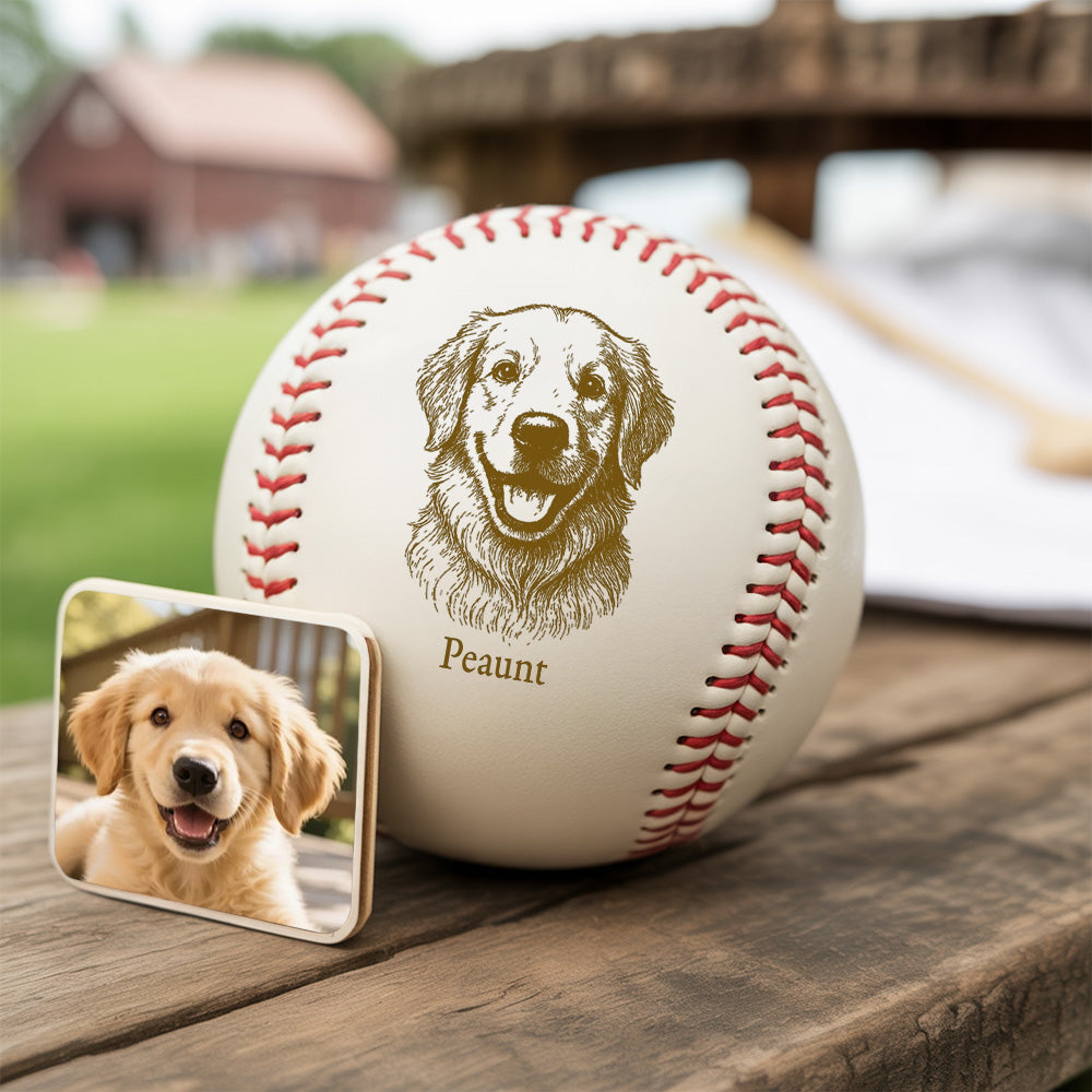 Custom Dog Photo Baseball Gift, Engraved Pet Portrait Photo Baseball Ball, Dog Memorial Keepsake TNBA034