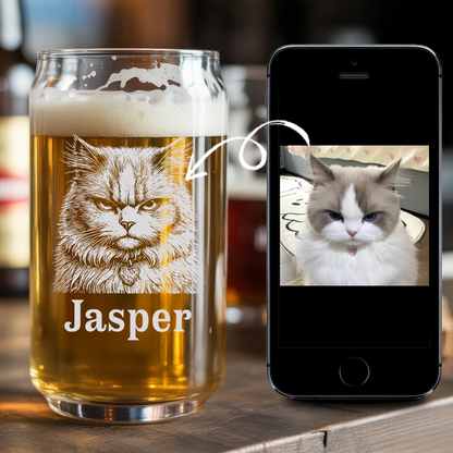 Custom Photo Cat Poitrait Beer Glasses | Personalized Cat Photo Pint Glasses | Gift For Pet Lover TNNGL35