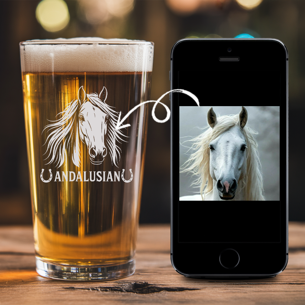Custom Photo Horse Pint Glass – Unique Gift for Equestrians and Horse Owners THUC99H02