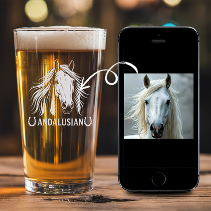 Custom Photo Horse Pint Glass – Unique Gift for Equestrians and Horse Owners THUC99H02