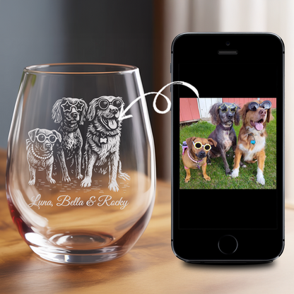 Custom Photo Dog Stemless Wine Glass | Personalized Pet Photo Stemless Wine Glass | Pet Lover Gift TNNGL13