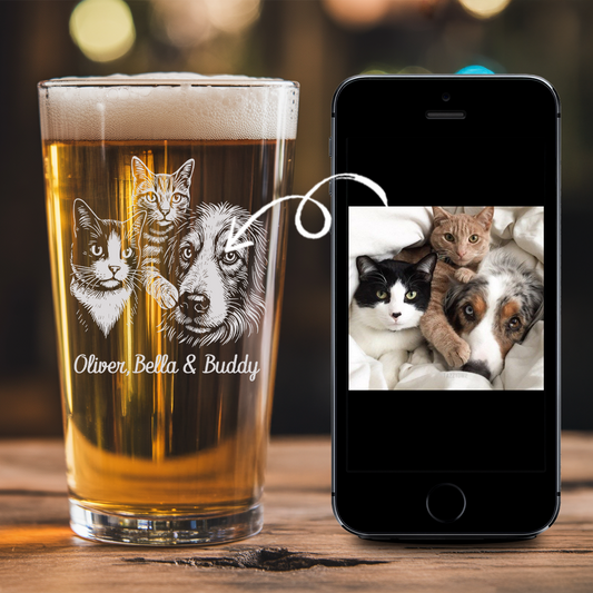 Custom Photo Pet Beer Glasses | Custom Pet Pint Glasses | Personalized Pet Photo Beer Glass TNNGL26