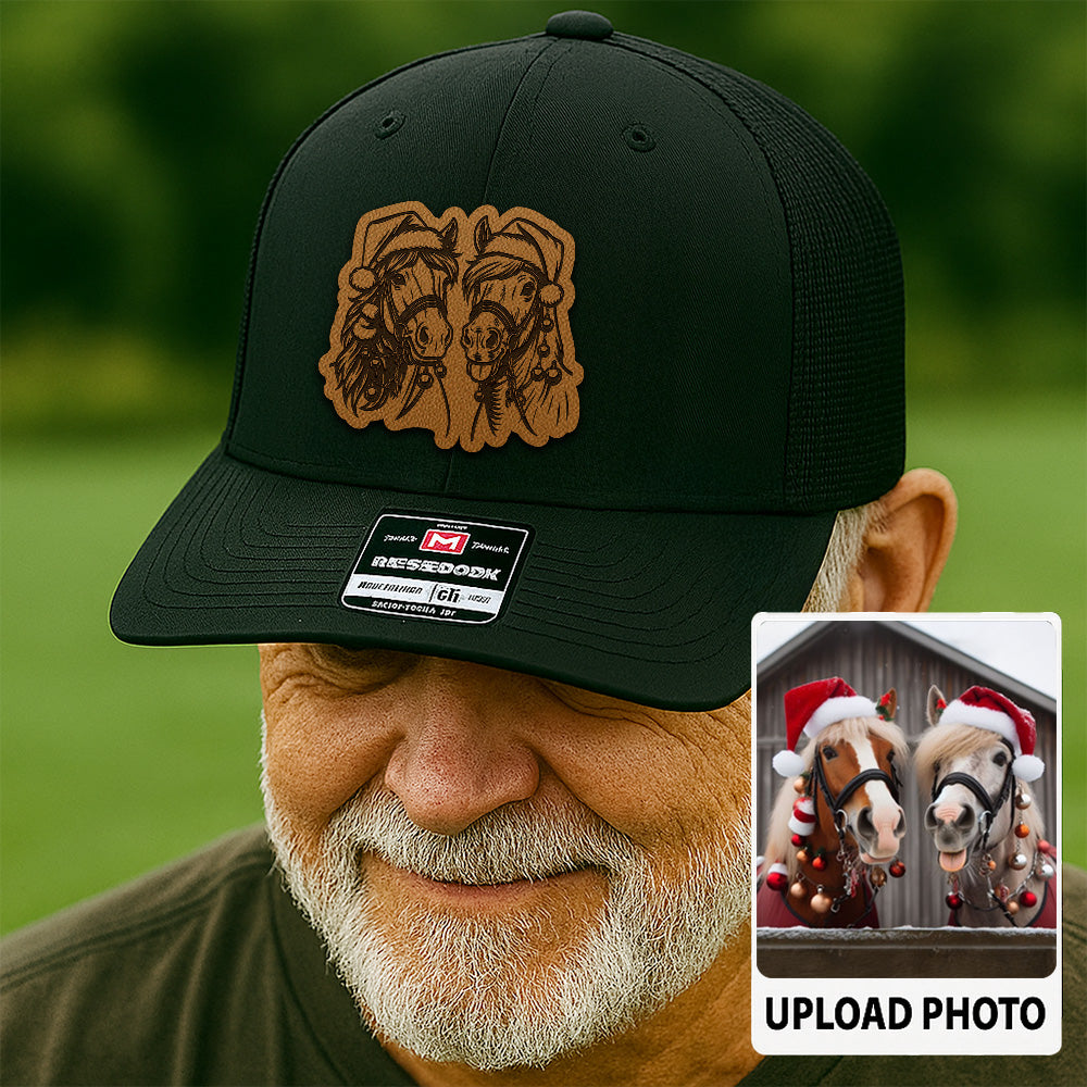Personalized Horse Photo Leather Patch Hat | Custom Pet Photo Trucker Hat | Unique Gift For Horse Lovers THUC99P08