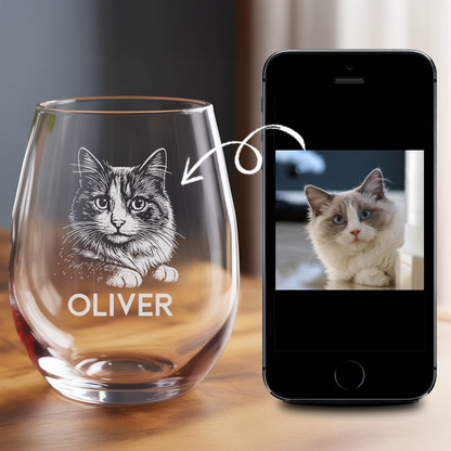 Custom Photo Cat Stemless Wine Glass | Cat Photo Stemless Wine Glass | Cat Lover Gift TNNGL10