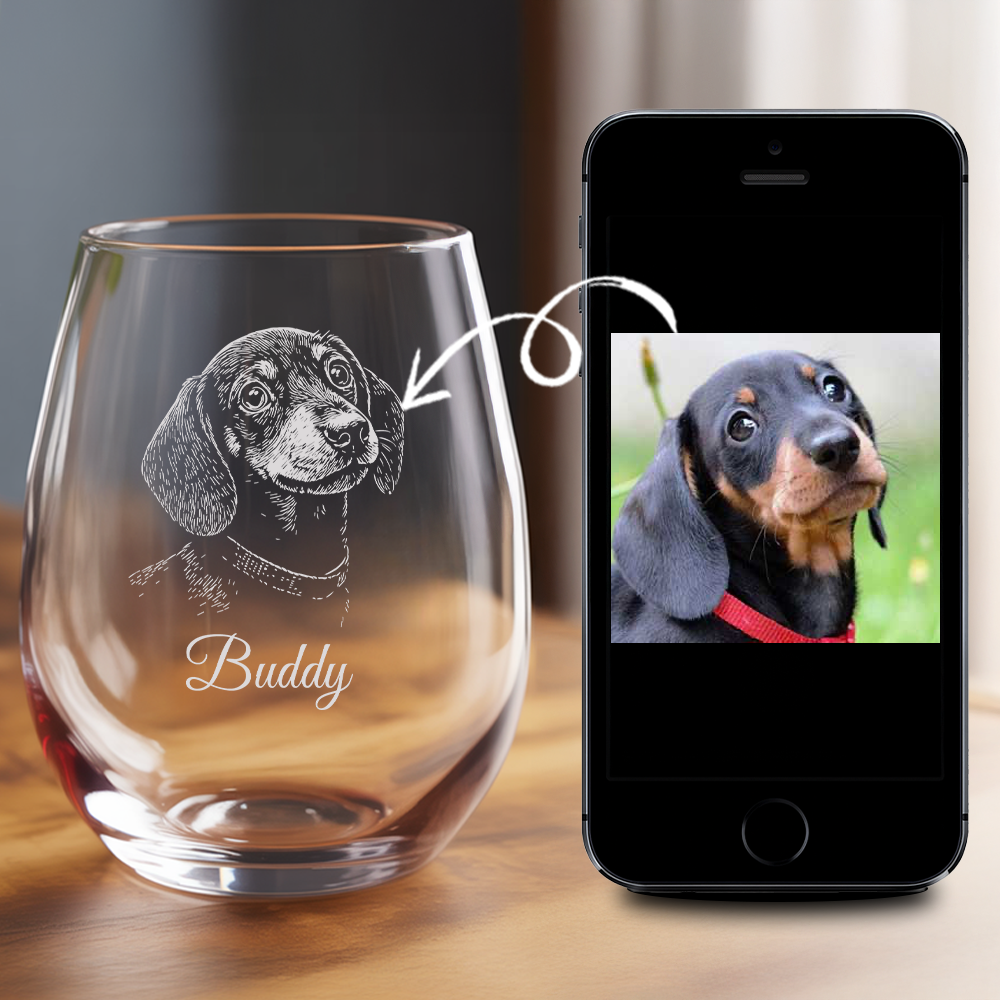 Custom Photo Dog Stemless Wine Glass | Personalized Pet Photo | Gift for Pet Owners TNNGL14
