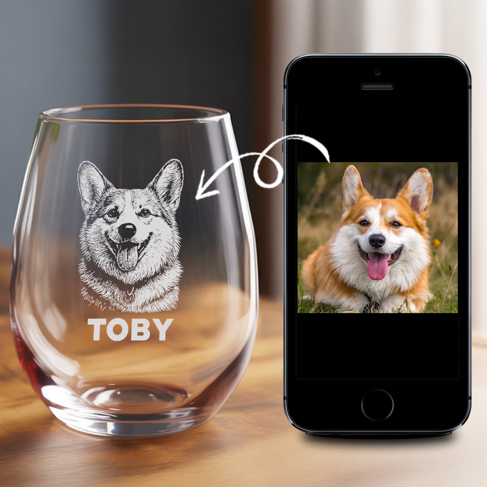 Custom Photo Dog Stemless Wine Glass | Personalized Pet Photo | Gift for Dog Owners TNNGL12