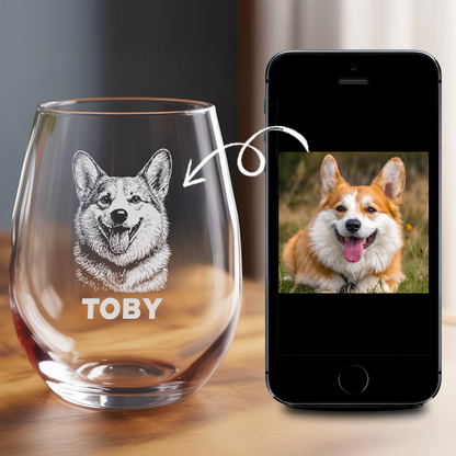 Custom Photo Dog Stemless Wine Glass | Personalized Pet Photo | Gift for Dog Owners TNNGL12