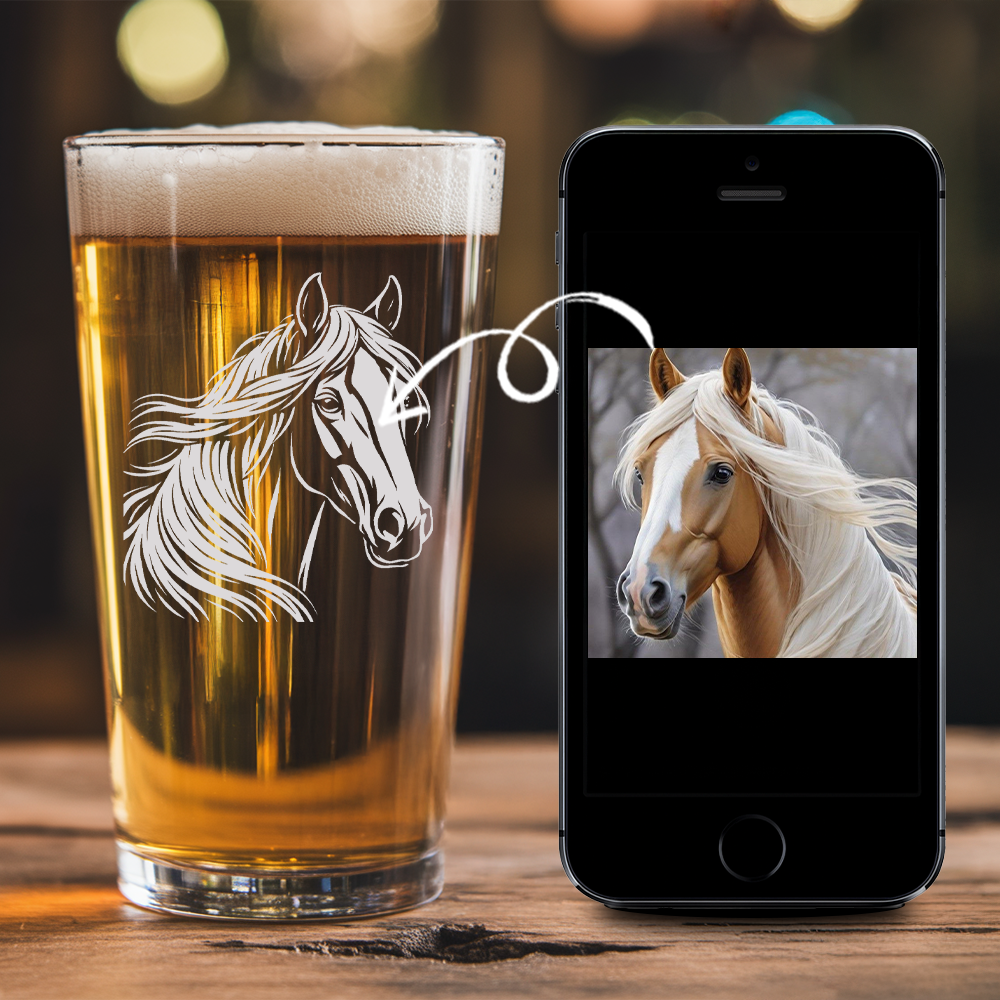Custom Photo Horse Farm Beer Glass – Personalized Pint Glass Gift for Horse Lovers THUC99H01