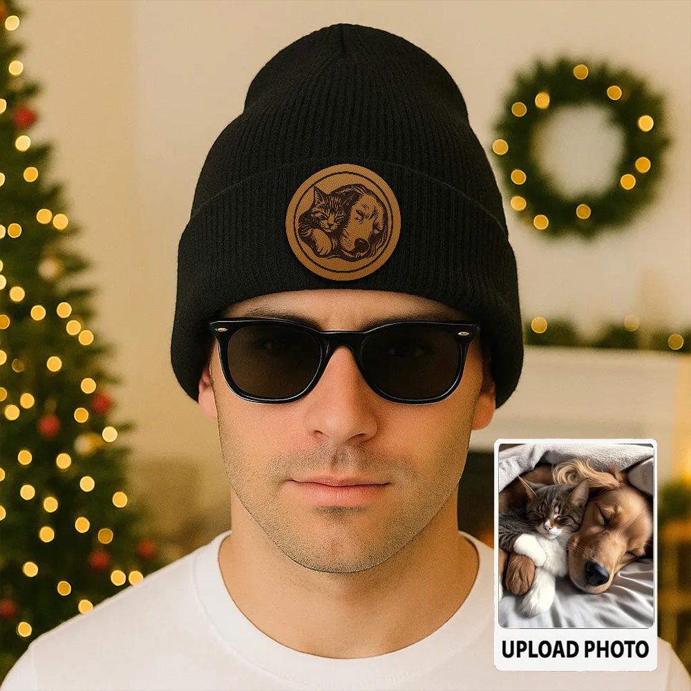 Custom Photo Dog Beanie Hat – Personalized Pet Knit Winter Hat with Your Dog Picture, Unique Gift for Pet Lovers TH99B01