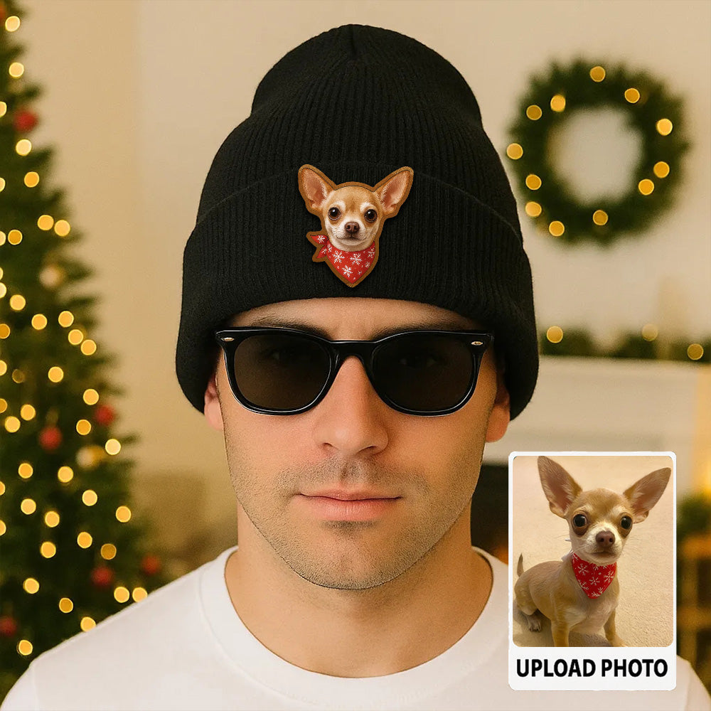 Custom Photo Dog Beanie Hat – Personalized Pet Winter Knit Hat, Cute Animal Lover Gift Idea TH99B20
