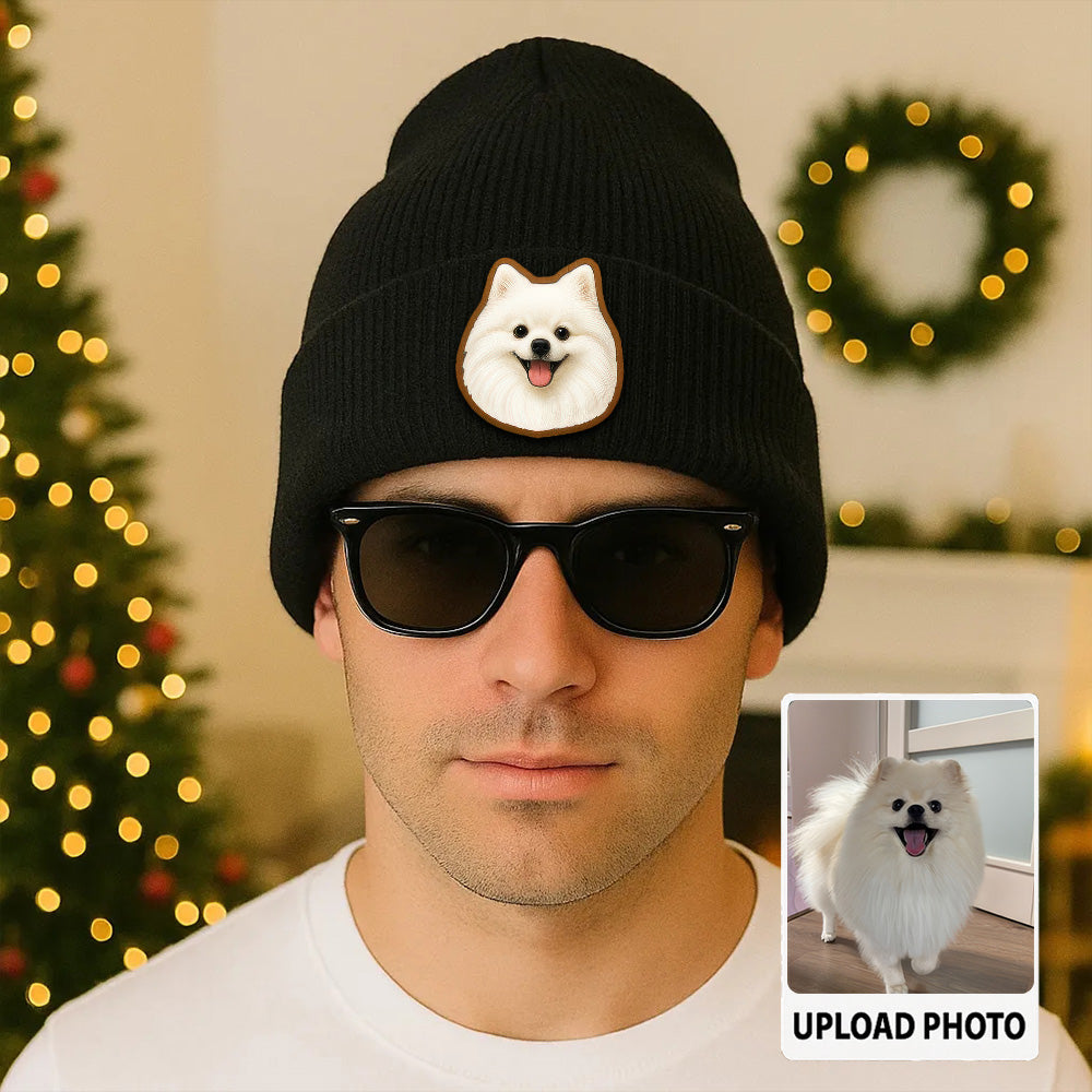 Custom Photo Dog Beanie Hat – Custom Pet Image Knit Winter Hat, Personalized Gift for Dog Moms TH99B17