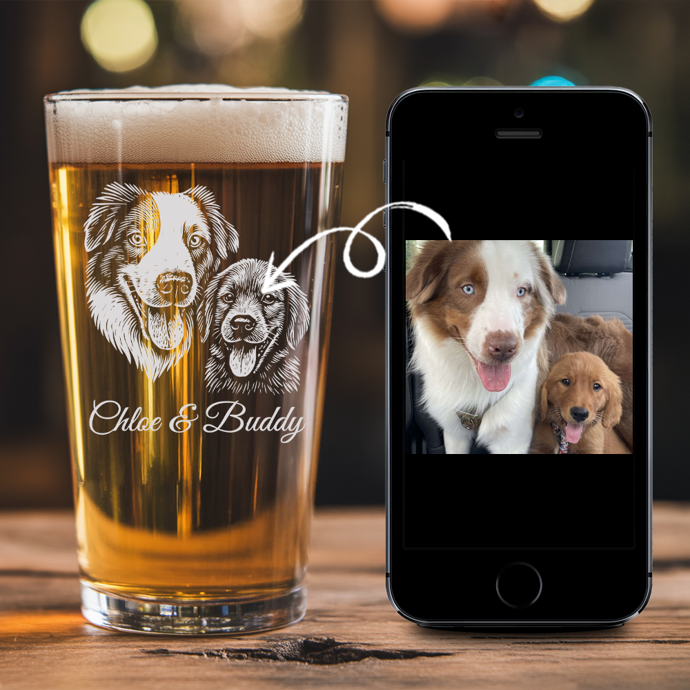 Custom Photo Dog Beer Glasses Using Pet Photo | Custom Pet Pint Glasses | Personalized Dog Photo On Glass TNNGL24