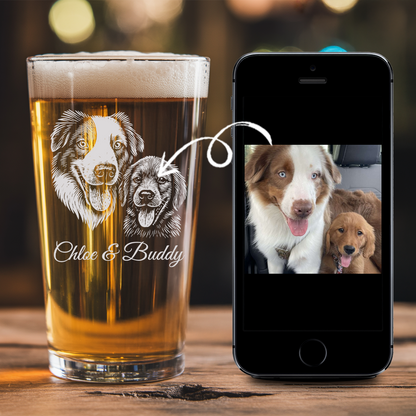 Custom Photo Dog Beer Glasses Using Pet Photo | Custom Pet Pint Glasses | Personalized Dog Photo On Glass TNNGL24
