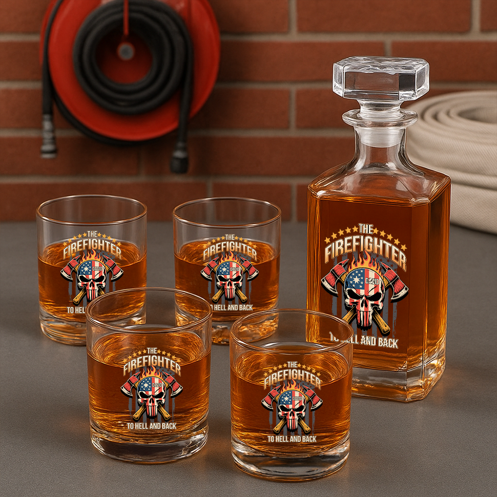 Personalized The Firefighter To Hell And Back Decanter Set, Gift For Fireman, First Responder Gift TNN032