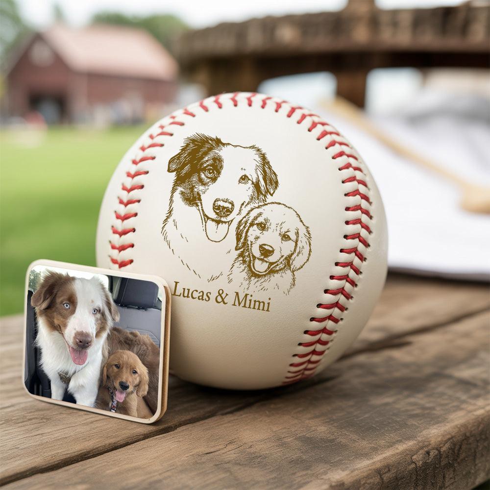 Custom Dog Photo Baseball Gift, Engraved Pet Portrait Photo Baseball Ball, Dog Memorial Keepsake TNBA031