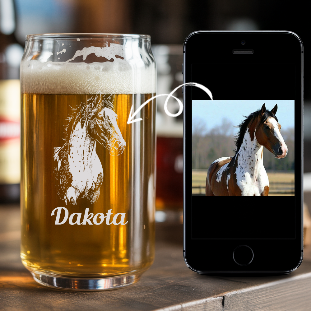 Custom Photo Horse Beer Can Glass | Personalized Gift for Pet Owners | Gift For Pet Lover TNNGL01