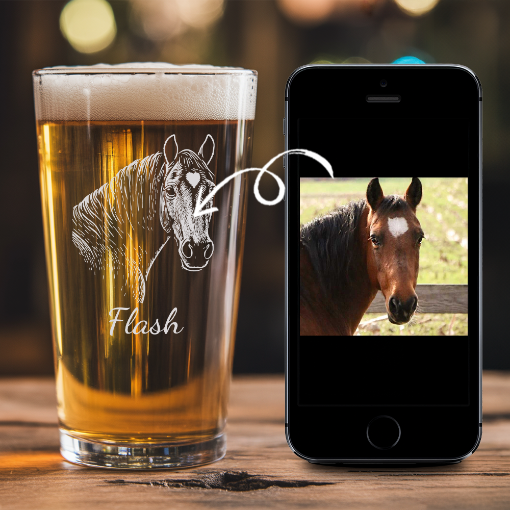 Custom Photo Horse Beer Glasses | Personalized Horse Pint Glass | Gift for Horse Owners TNNGL18