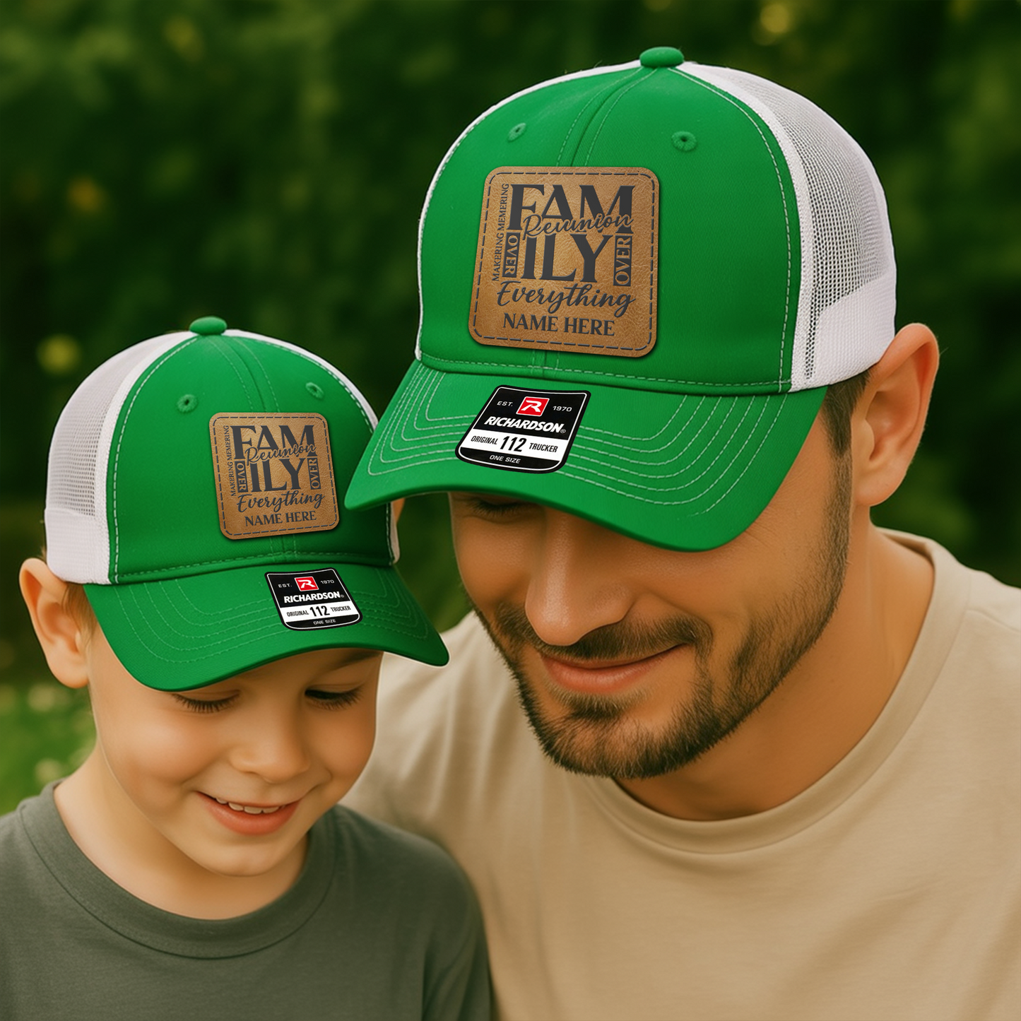 Custom Family Trucker Hat – “Family Over Everything” Personalized Reunion Cap with Custom Name Patch VHA163