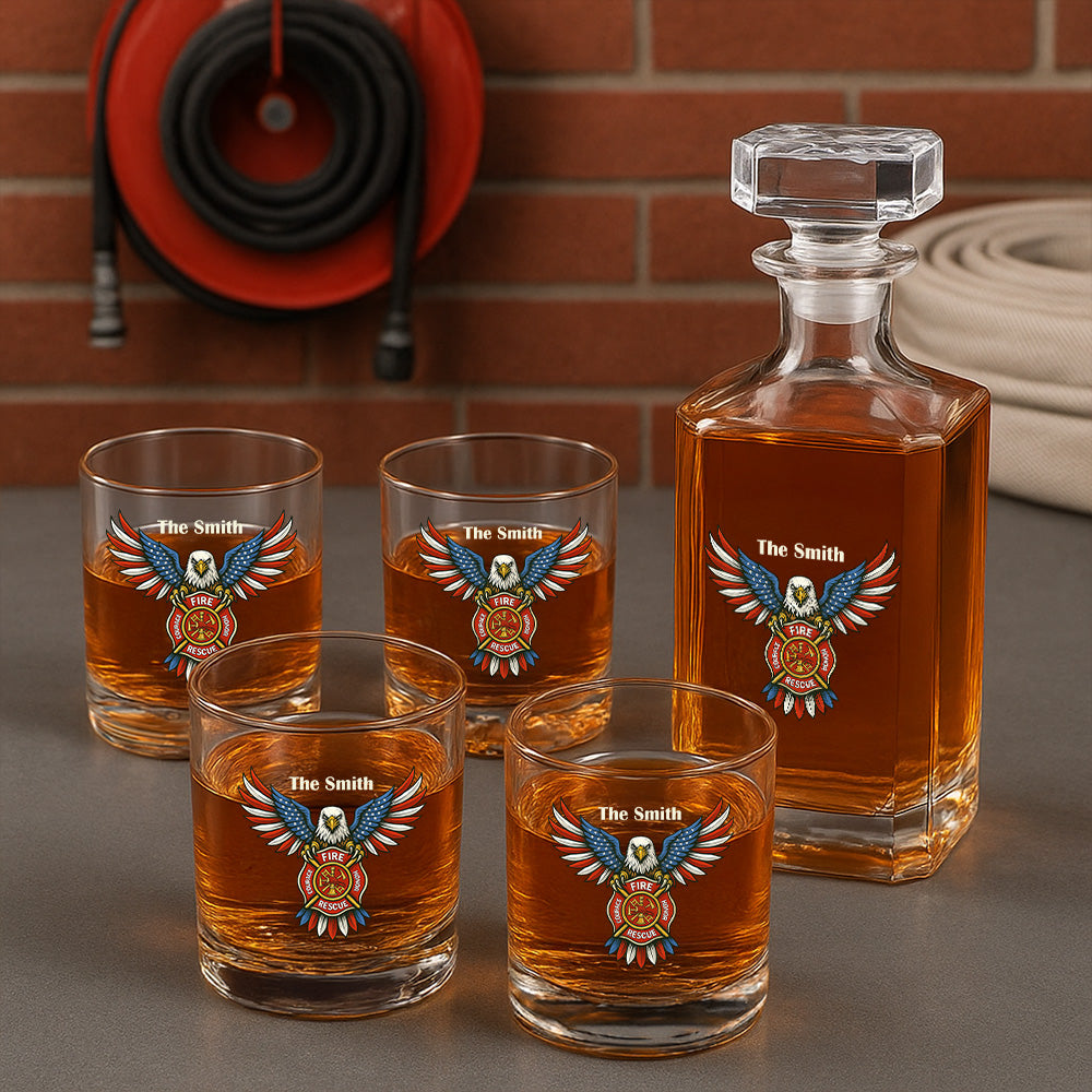 Personalized American Eagle Firefighter Decanter Set, Gift For Fireman, First Responder Gift TNN040
