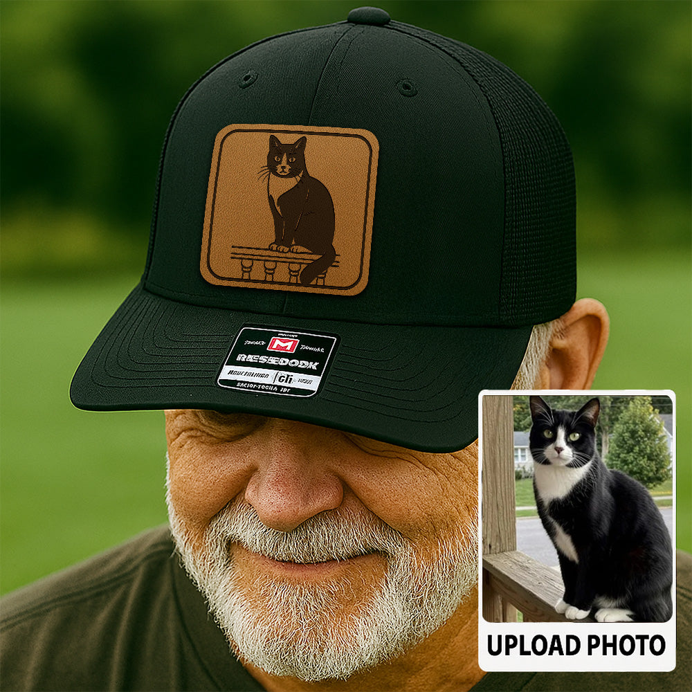 Personalized Cat Photo Leather Patch Hat | Trucker Hat With Cat Photo | Gift For Cat Lover TNGANSP040