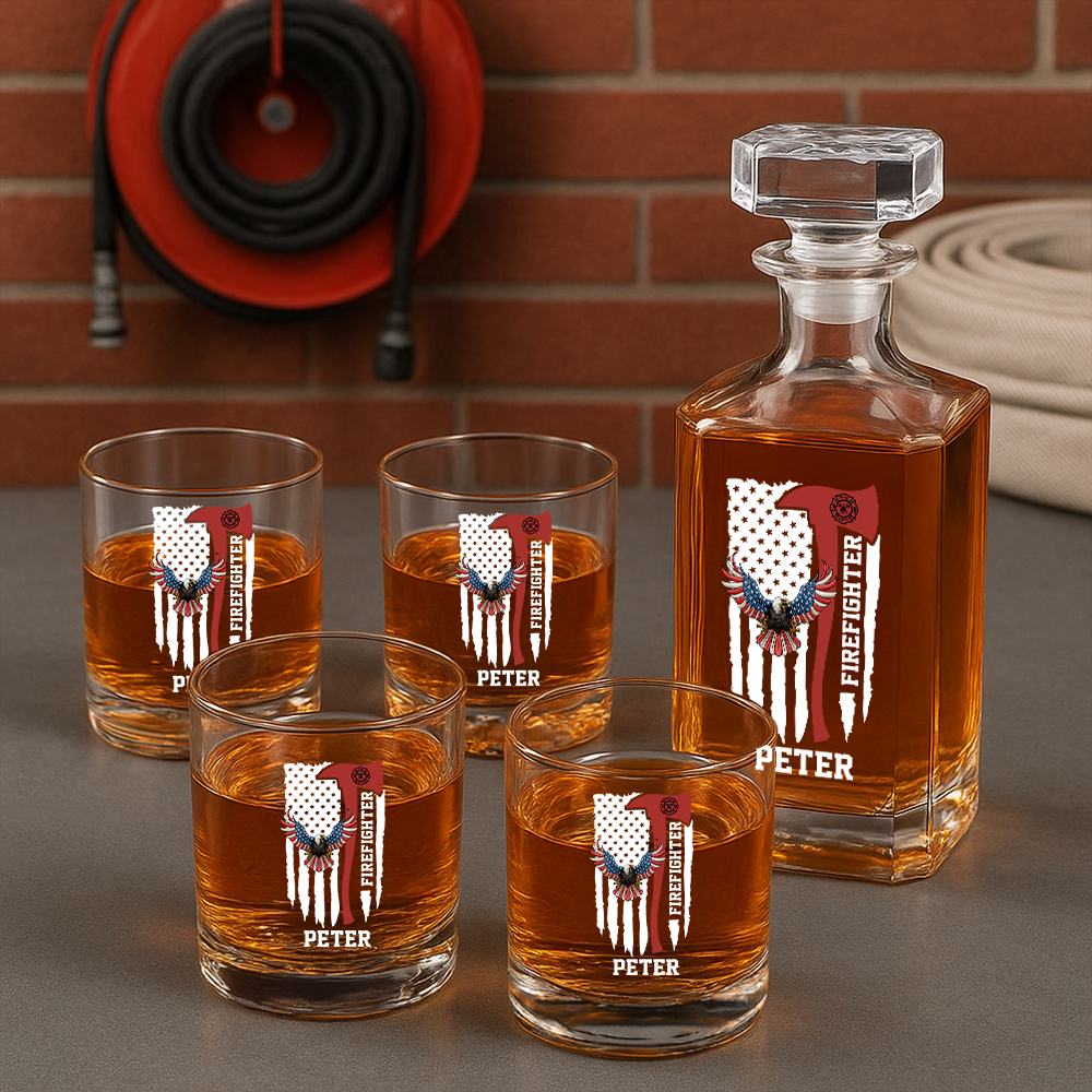 Personalized American Eagle Firefighter Decanter Set, Gift For Fireman, First Responder Gift TNN041