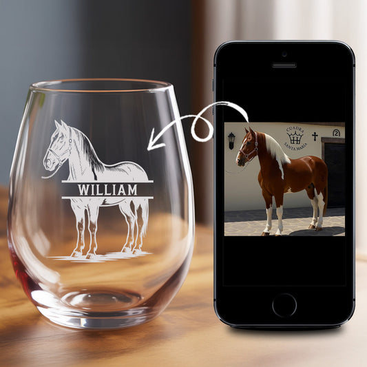 Custom Photo Horse Stemless Wine Glass | Personalized Pet Photo Stemless Wine Glass | Gift For Pet Owners TNNGL54