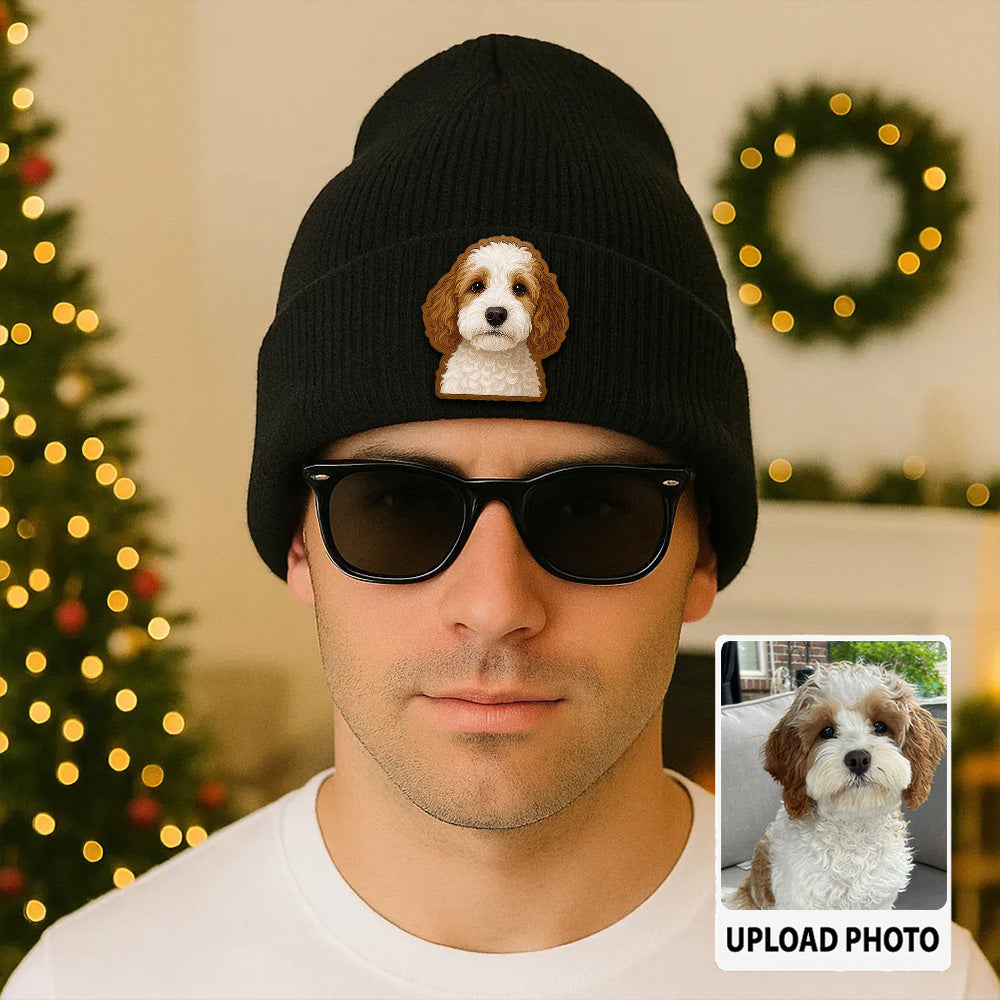 Custom Dog Lover Gift Beanie – Custom Pet Portrait Winter Hat, Personalized Knit Hat with Dog Photo TH99B15